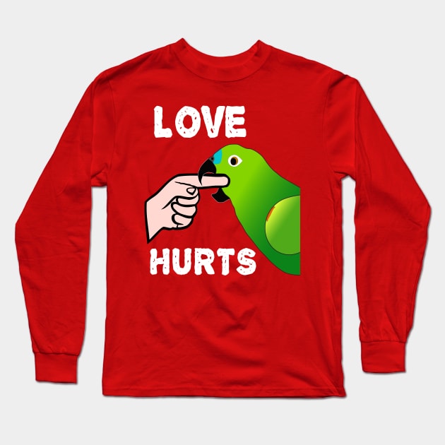 Love Hurts Blue Front Amazon Parrot Biting  (Ver.2) Long Sleeve T-Shirt by Einstein Parrot